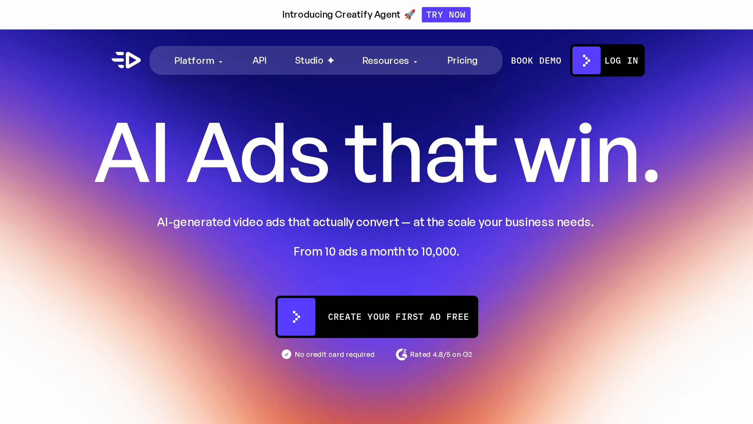 Creatify.ai homepage hero reading AI Ads that win