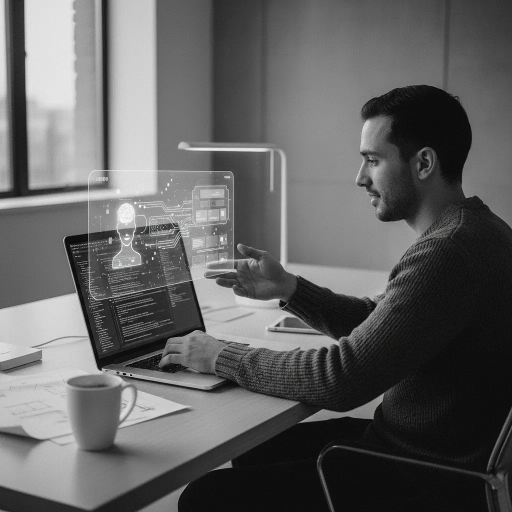 Professional working with AI-assisted tools