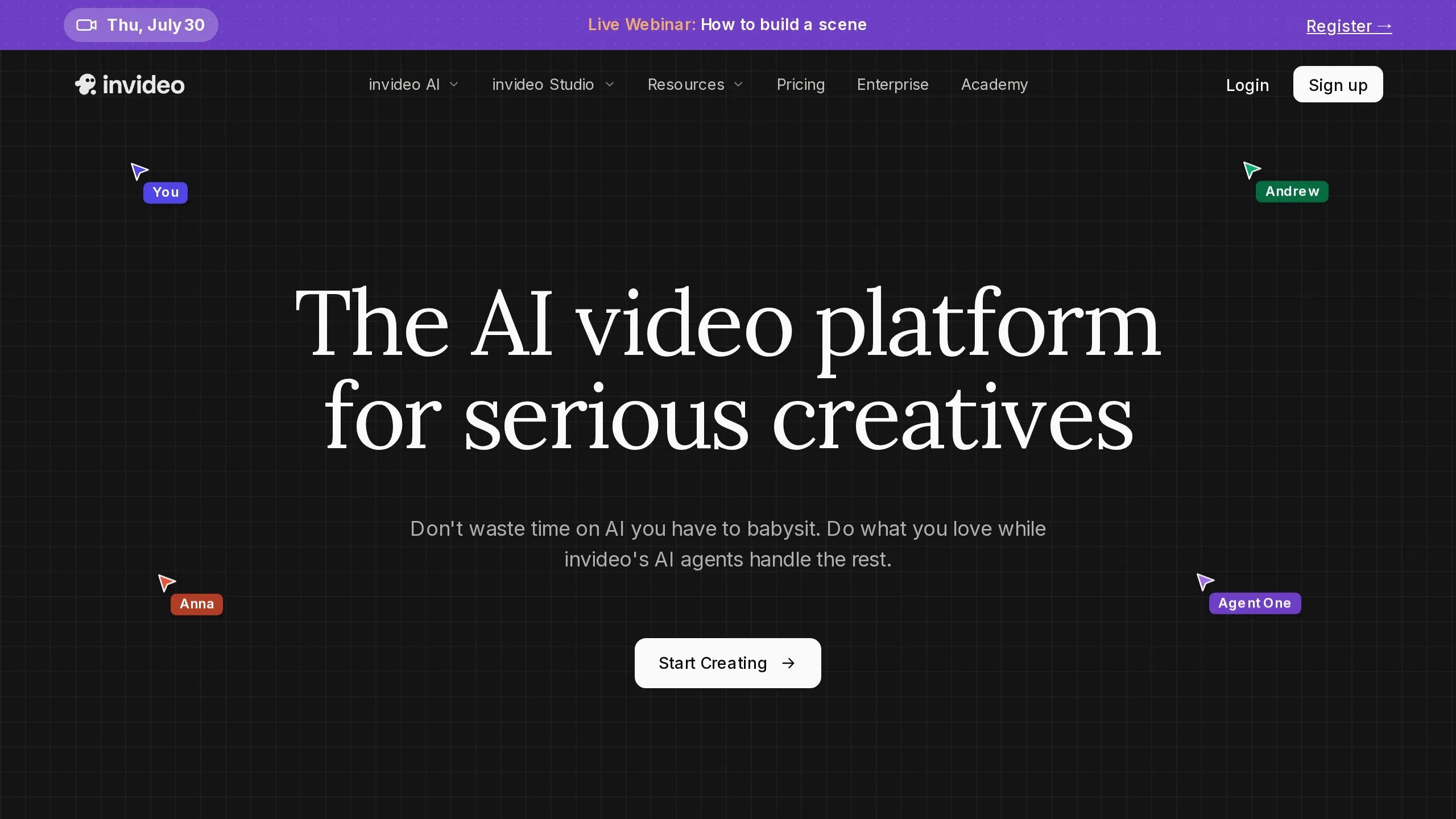 Invideo AI homepage hero