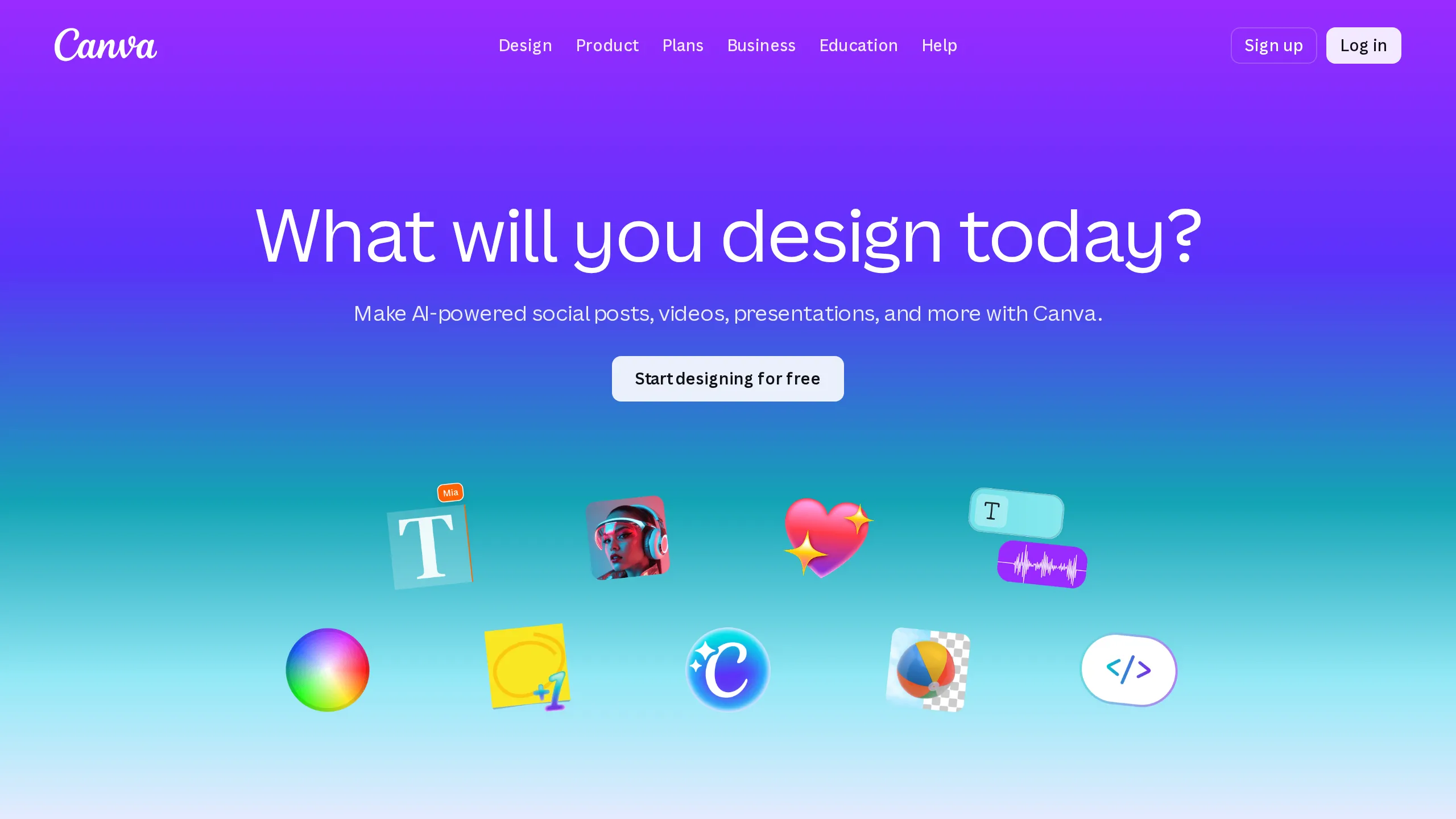 Canva homepage hero reading What will you design today