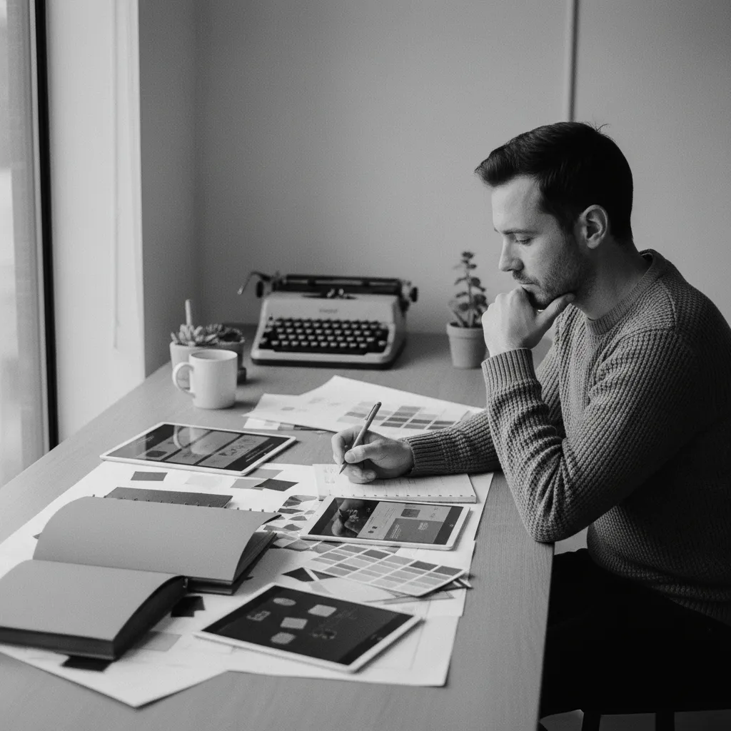 Creative professional reviewing brand materials