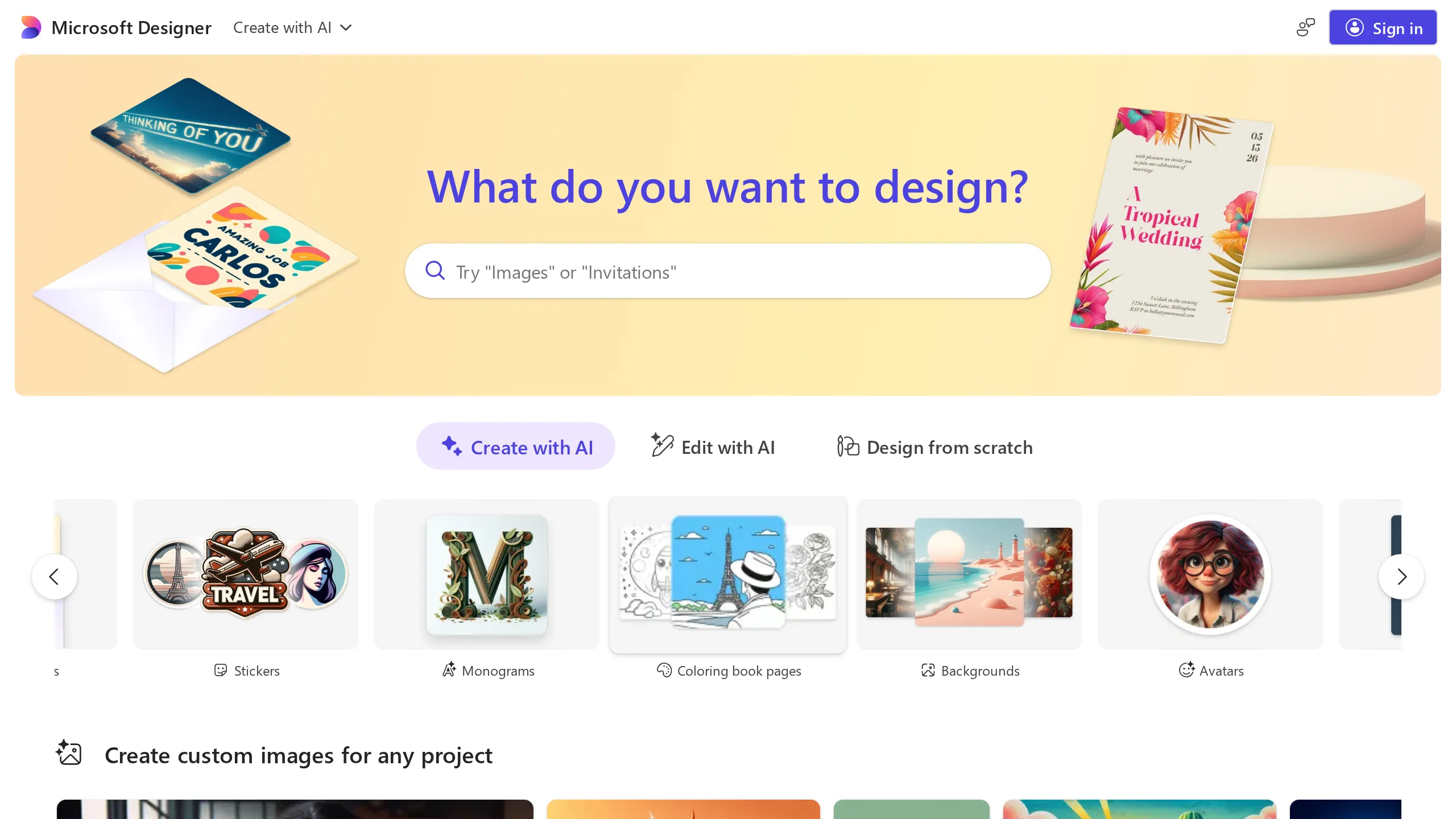Microsoft Designer homepage hero