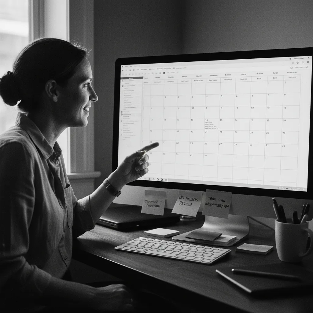 Growth marketer reviewing ad campaign planner on large screen