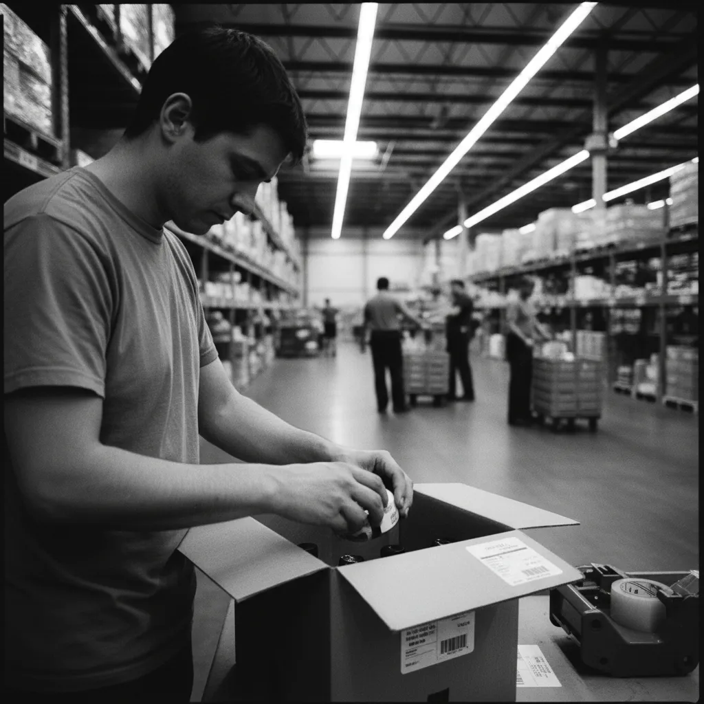 Warehouse workers packing orders for shipment