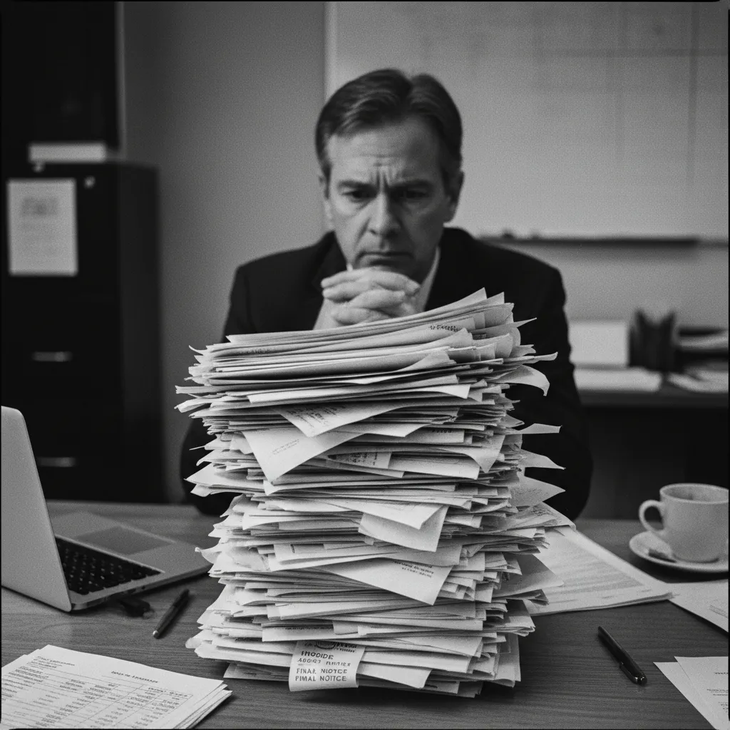 Hands holding invoice with concerned expression