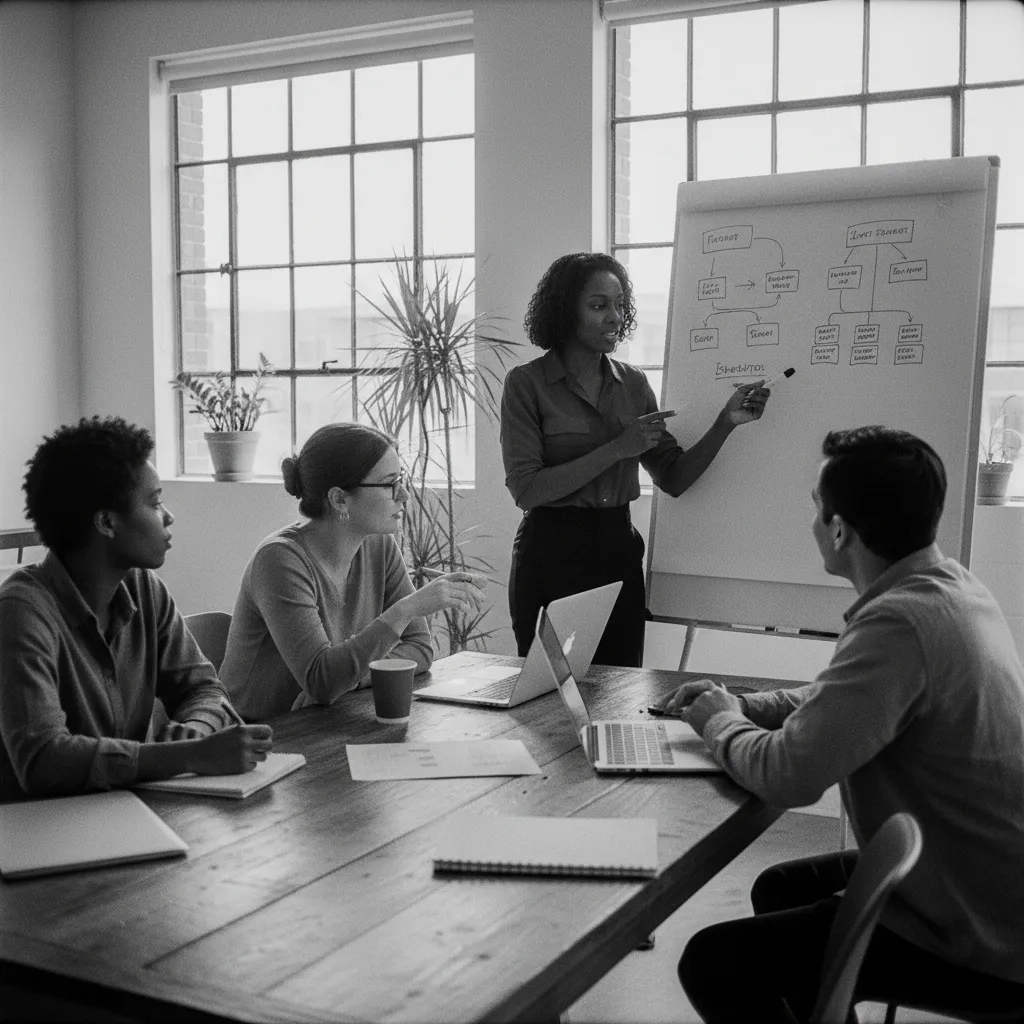 Diverse startup team in planning discussion