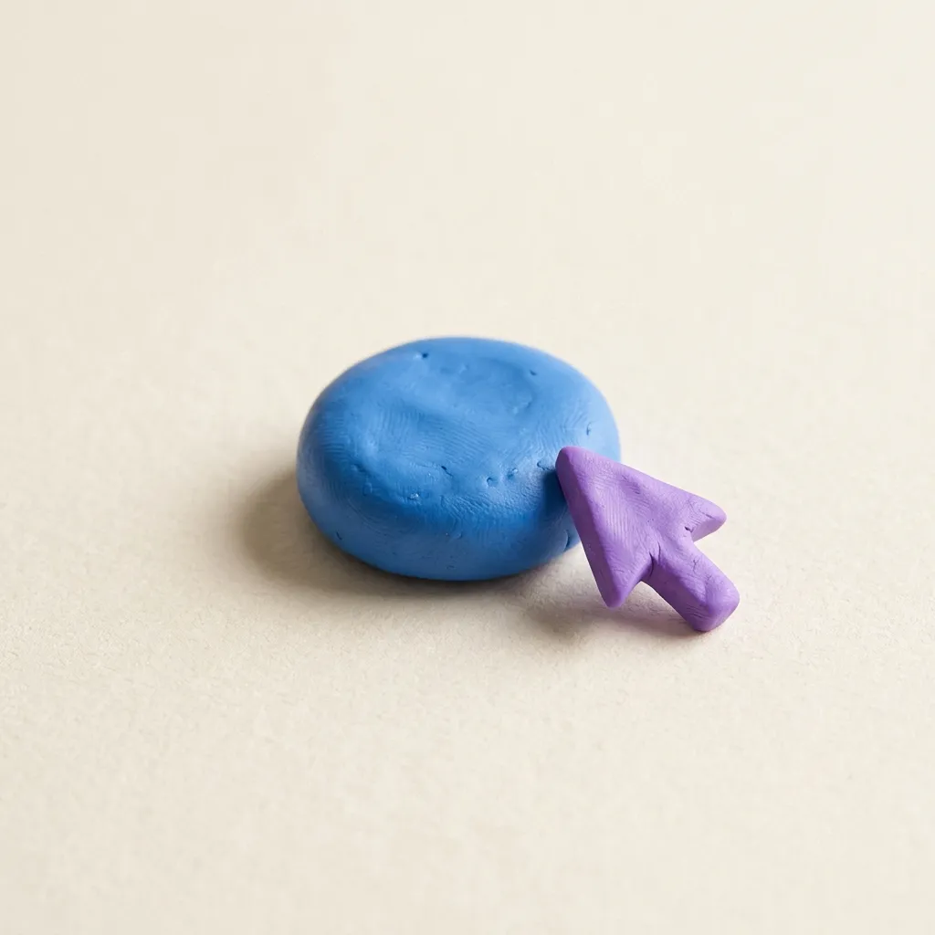 A single chunky clay button sitting alone on a tabletop with no competing options