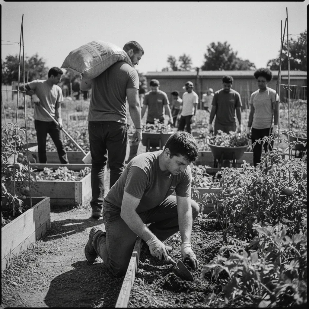 Volunteers working together on a community project