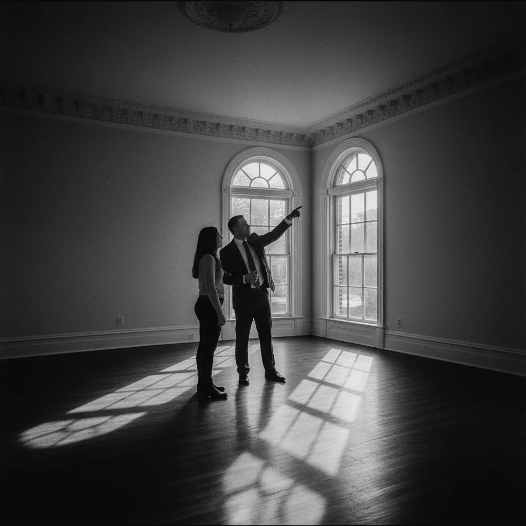 Real estate agent showing property to potential buyers