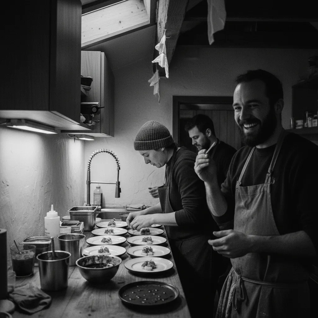 Kitchen team preparing dishes in a busy restaurant