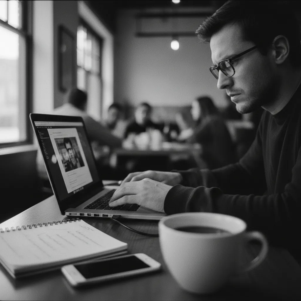 Founder in deep work mode with laptop and coffee