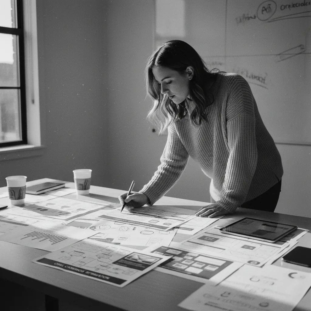 Growth marketer reviewing ad campaign templates