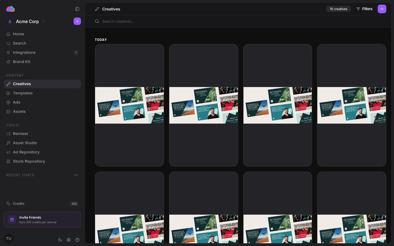 Creatives grid view