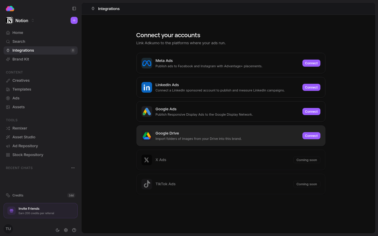 Connect your accounts screen